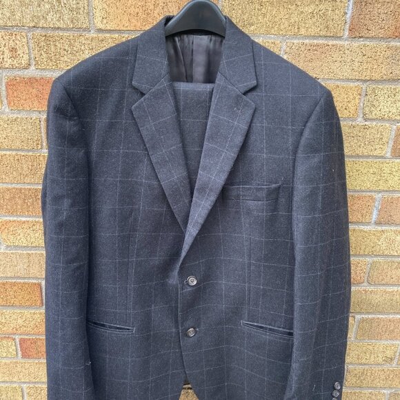 Vintage 90s Cashmere Wool Lauren Ralph Lauren Striped Suit Jacket 42R Pants 36R - Picture 3 of 16